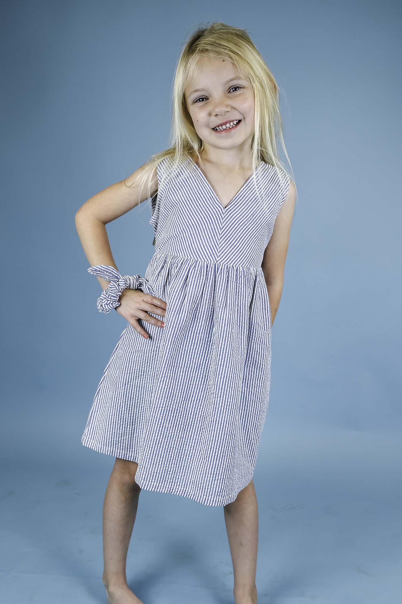 Blue Woven Seersucker Dress (Girl) Blue Woven Seersucker Dress (Girl)