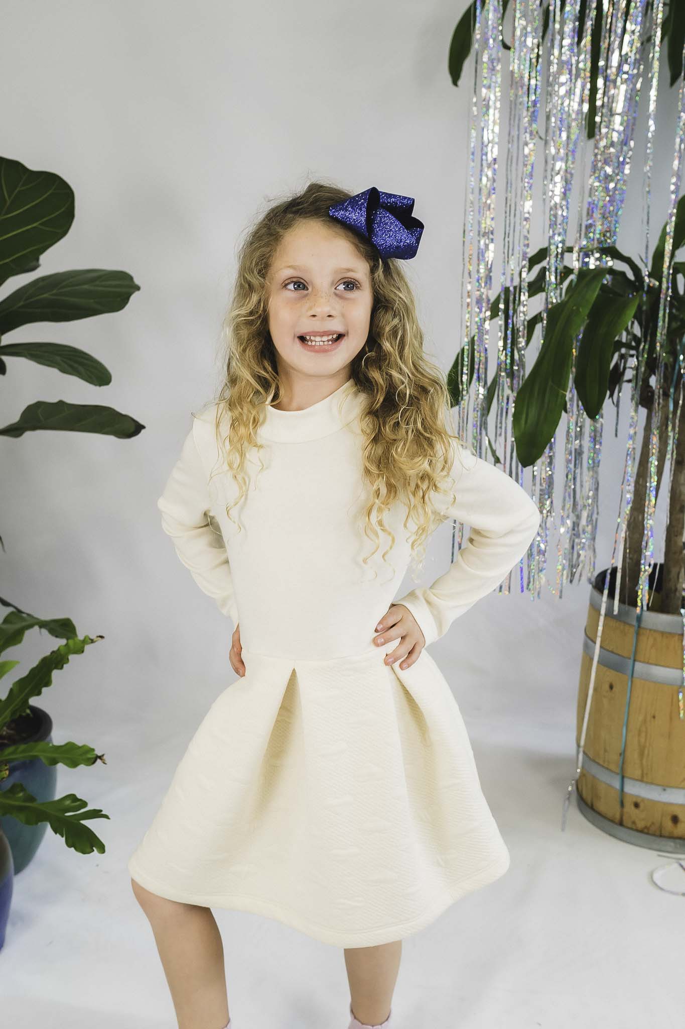 Cream Embossed Hearts Dress (Toddler Girl) 4/5