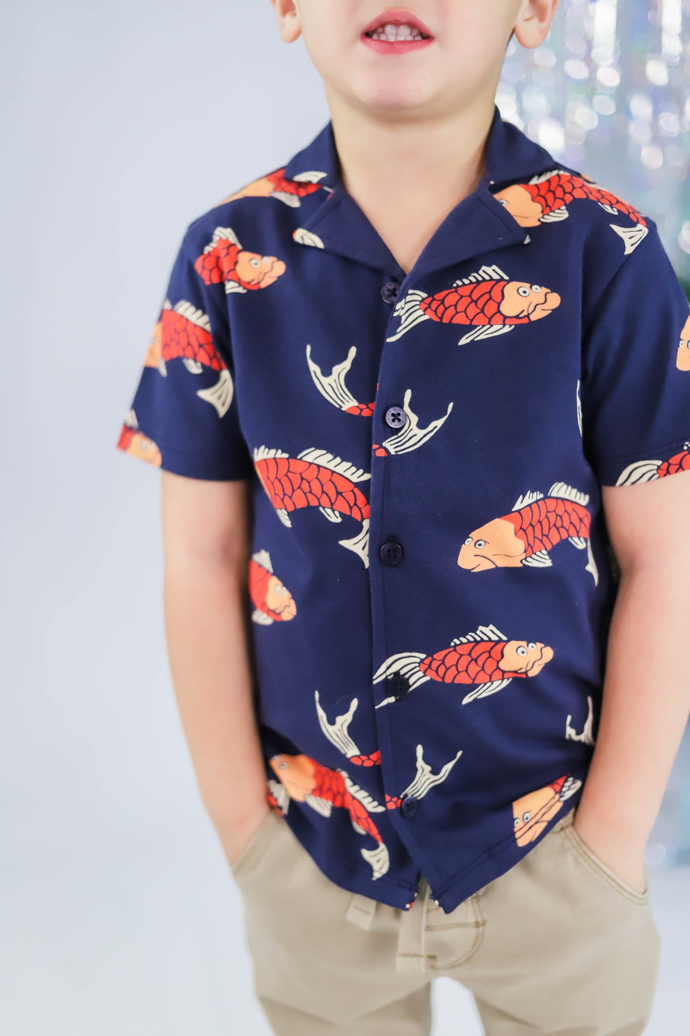 Dark Royal Coy Fish Button Up Shirt (Boy) 8