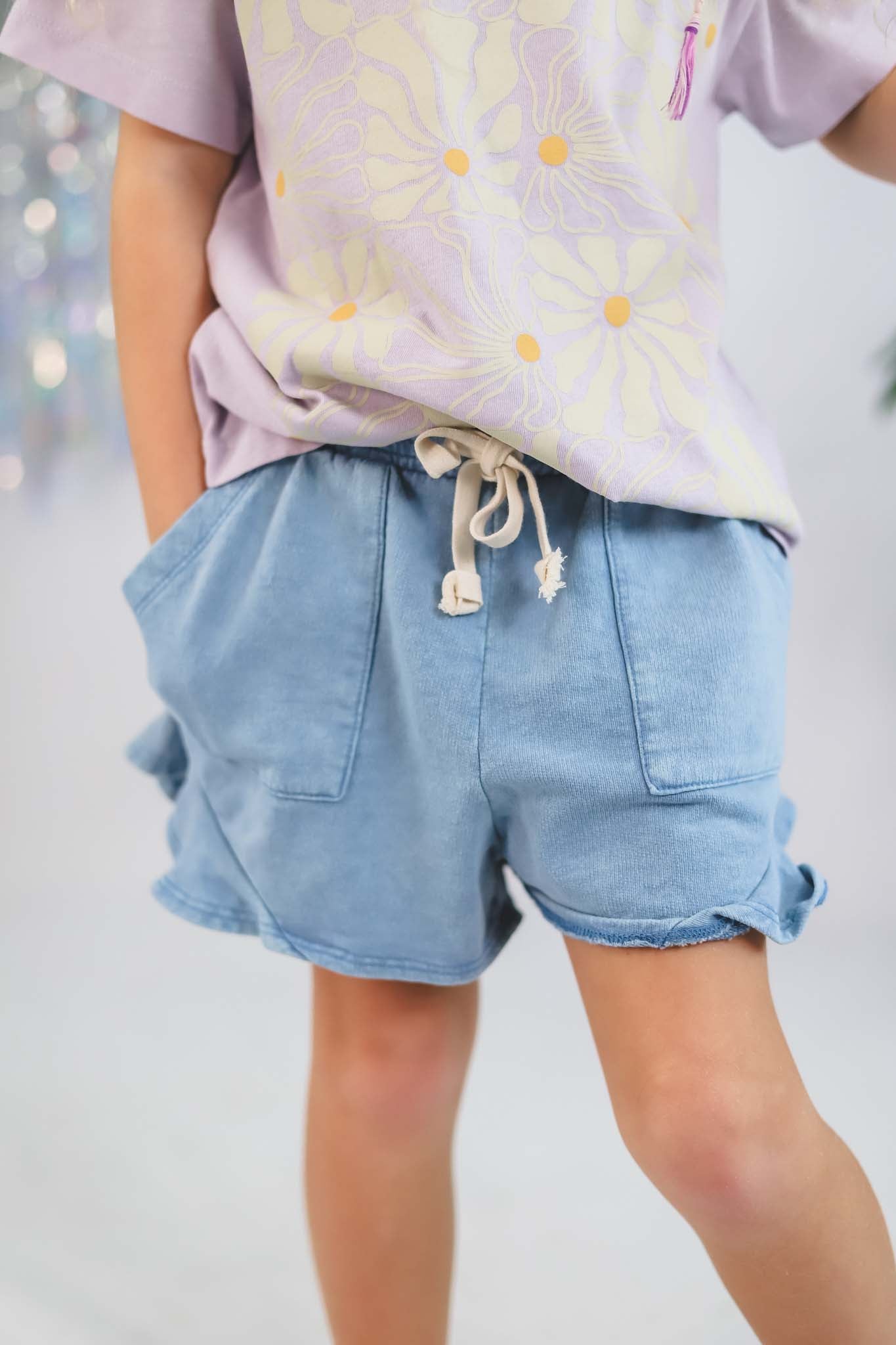 Tiny Whales Mineral Denim Blue Bird Butterfly Shorts
