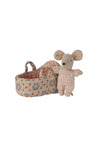 Maileg Rose Baby Mouse in Carry Cot