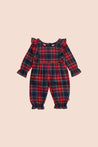 Magnetic Me Holiday Plaid Flannel Ruffle Romper (Baby Girl)