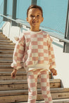 Miles the Label Pink Checkered Ruffle Sweatshirt