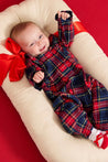 Magnetic Me Holiday Plaid Flannel Ruffle Romper (Baby Girl)