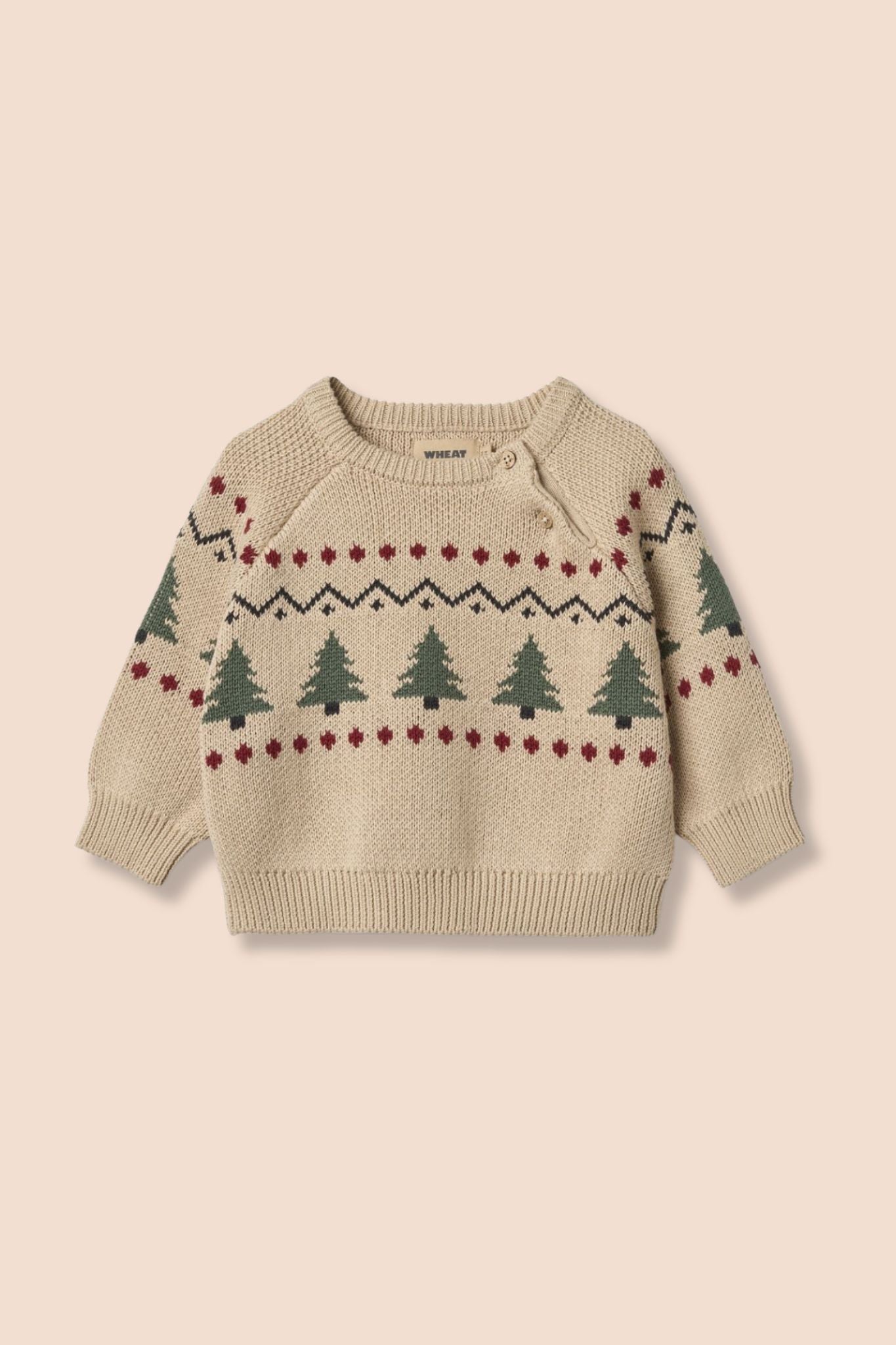 Wheat Jacquard Holiday Print Sweater