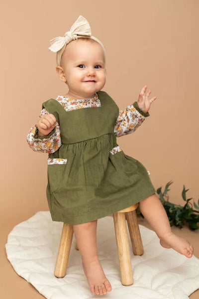 Olive Green Corduroy Dress Set (Baby Girl) Bowfish Kids Olive Green Corduroy Dress Set (Baby Girl) Bowfish Kids