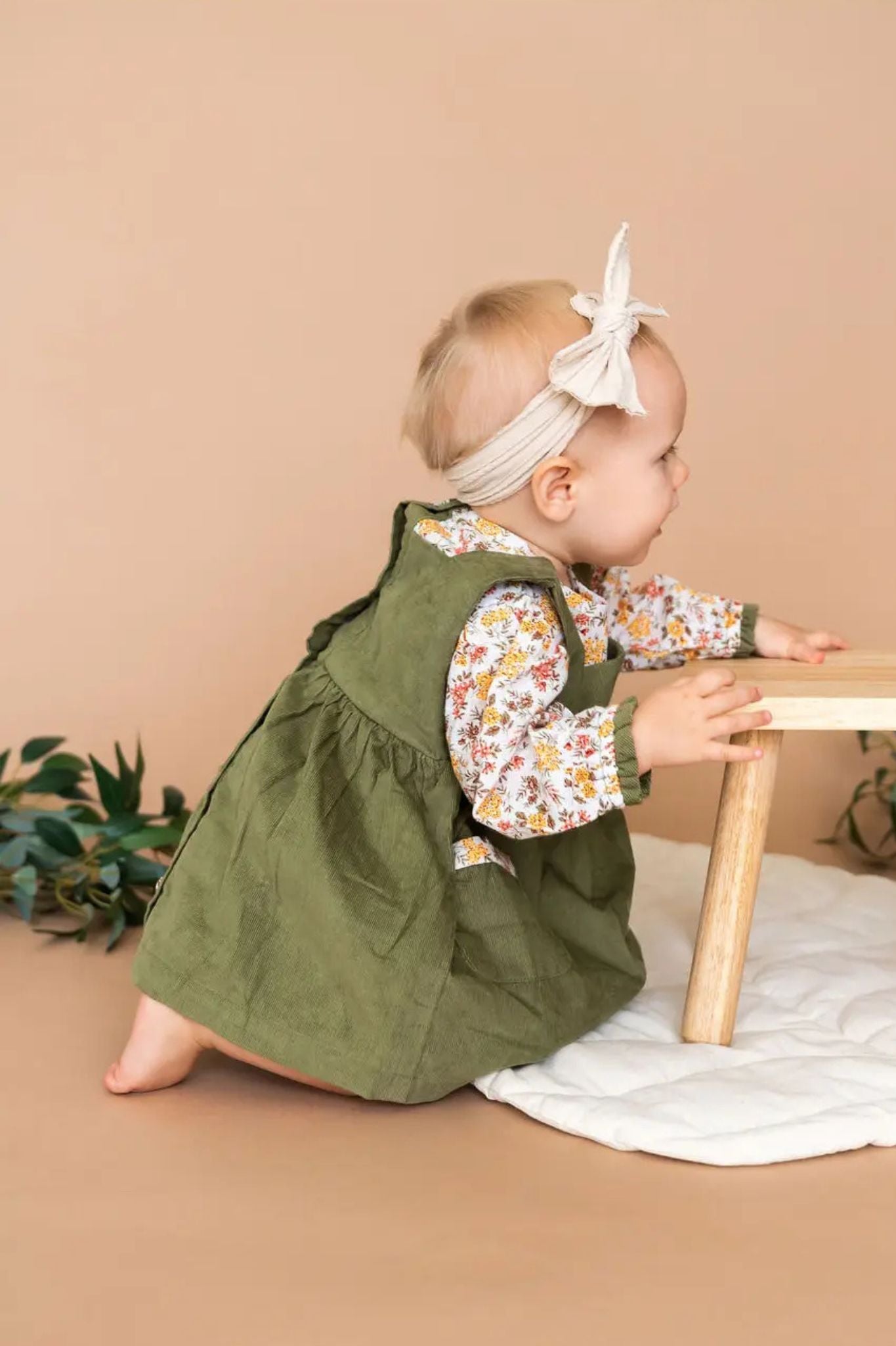 Olive Green Corduroy Dress Set (Baby Girl) Bowfish Kids Olive Green Corduroy Dress Set (Baby Girl) Bowfish Kids