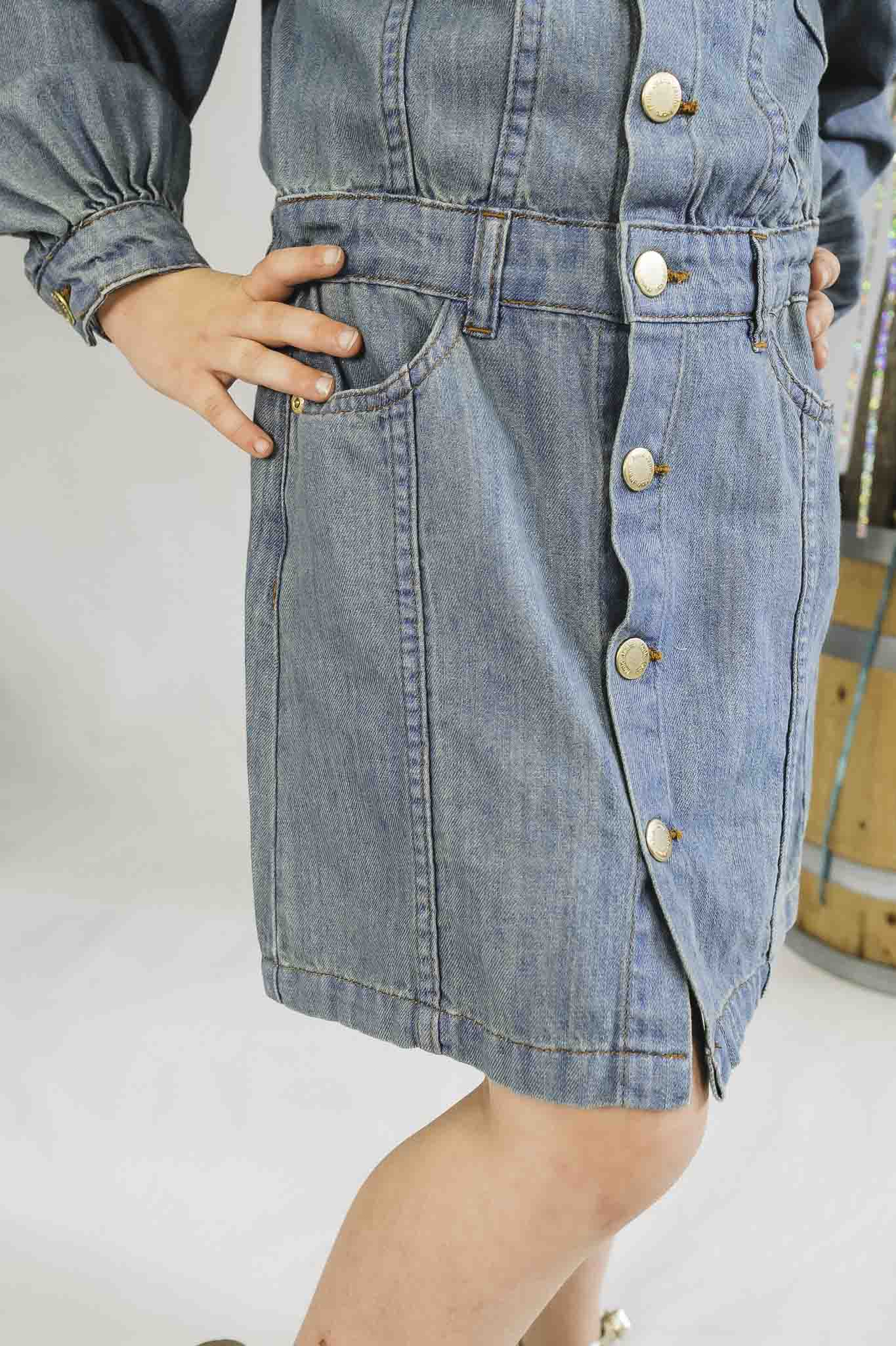 my little cozmo denim dress My Little Cozmo Chambray Denim Shell Dress 3 / Denim