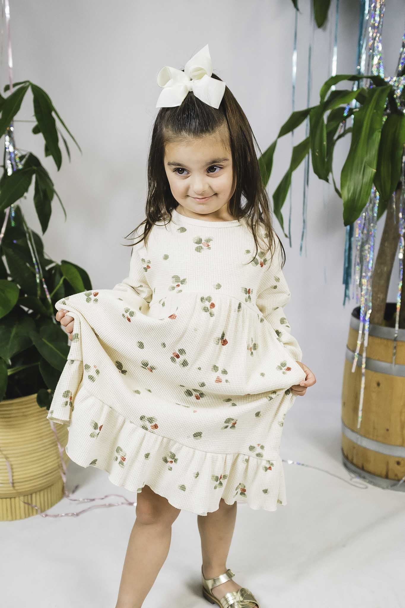 Cream Floral Printed Interlock Dress (Girl) 8 Cream Floral Printed Interlock Dress (Girl) 8