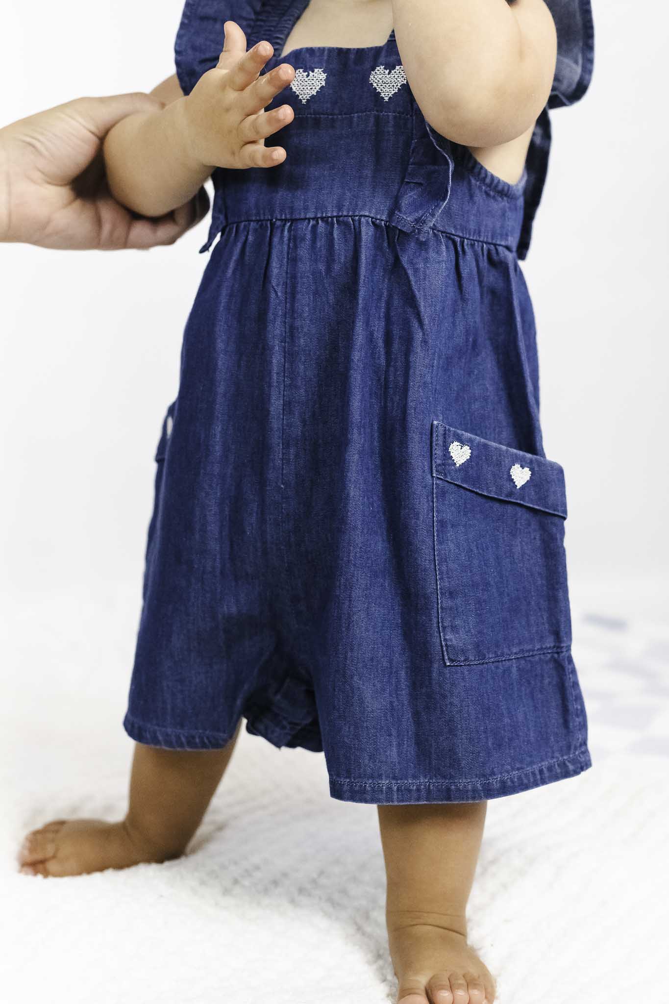 denim dress with slit Judei Belted Denim Romper in Indigo