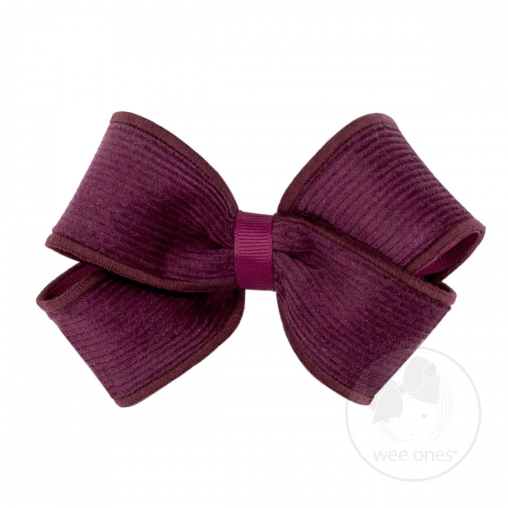 Wee Ones Small Corduroy Overlay Bow Wine
