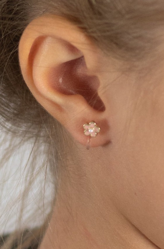 Girl Nation Pink Fancy Flower Clip On Earrings