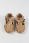 Stone Leather Woven T Bar Hard Sole (Toddler + Little Girl)